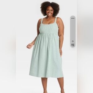 Womens Ava And Viv, Size 3x, Green Striped Sleeveless Dress, NWT!!!